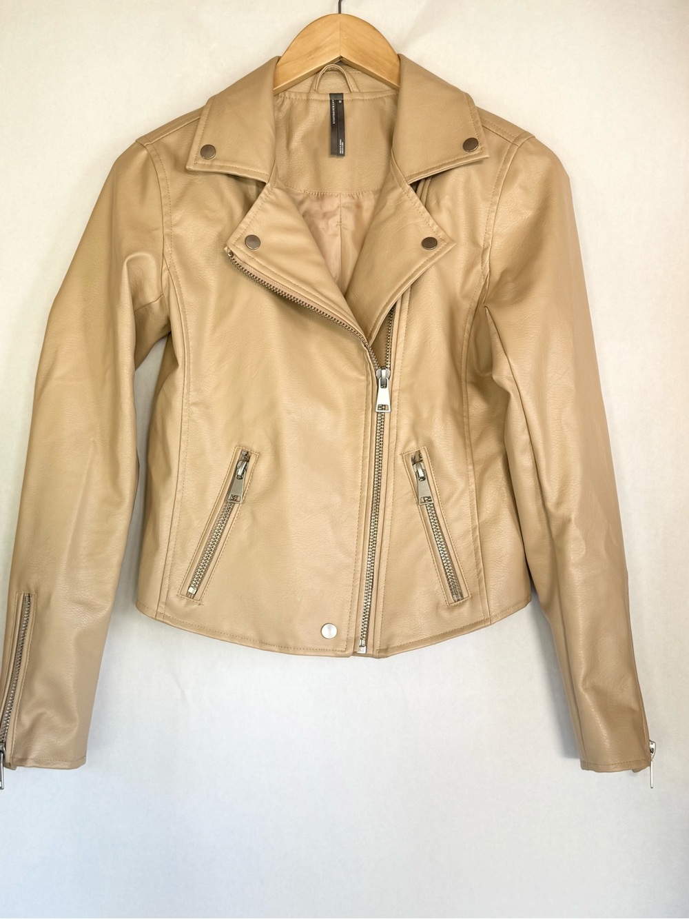 Women's Tan Moto faux Leather Jacket